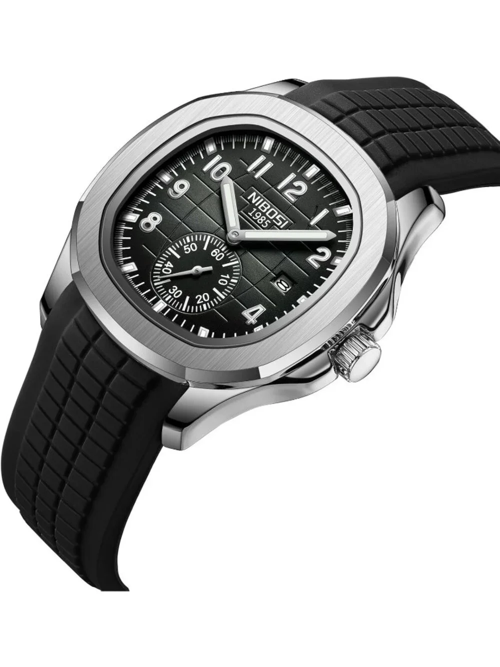 Men's Silver Black Silicone Strap Waterproof Fashion Quartz Classic Wrist Watch